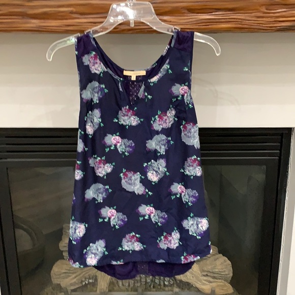 41 Hawthorn Tops - {41 Hawthorn}Sz S Mixed Material Navy Floral Tank